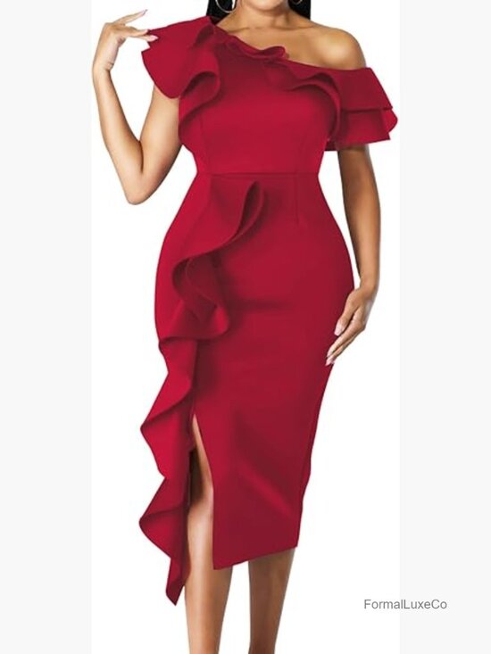 Dresses & Skirts - Long Sleeve Ruffle Pencil Dress with Belt
